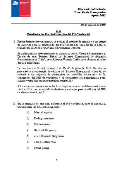 Acta Comité Consultivo PIB Tendencial para 2013 Acta Comité Consultivo PIB Tendencial para 2013