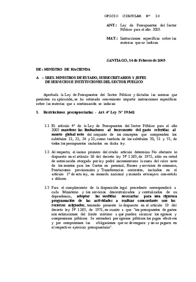 Instrucciones para Ejecución de la Ley de Presupuestos del Sector Público año 2002