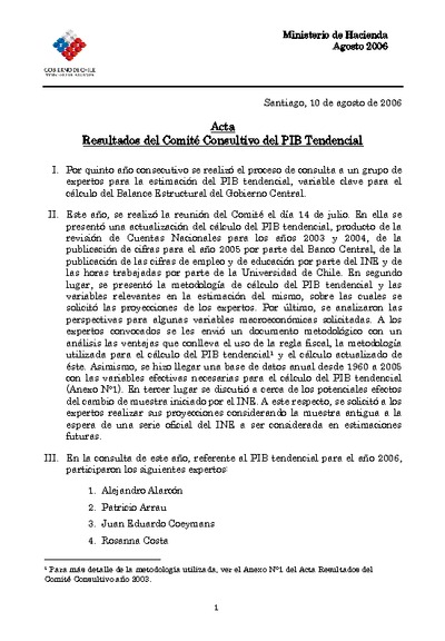 Acta Comité Consultivo PIB Tendencial 2007 Acta Comité Consultivo PIB Tendencial 2007