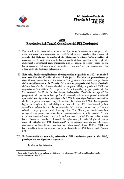 Acta Comité Consultivo PIB Tendencial 2007 Acta Comité Consultivo PIB Tendencial 2007