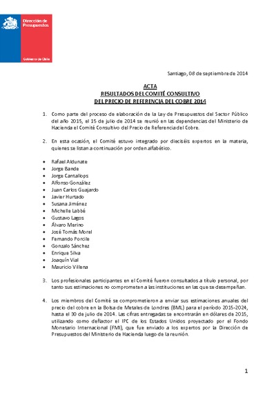 Acta Comité Consultivo Precio del Cobre 2014