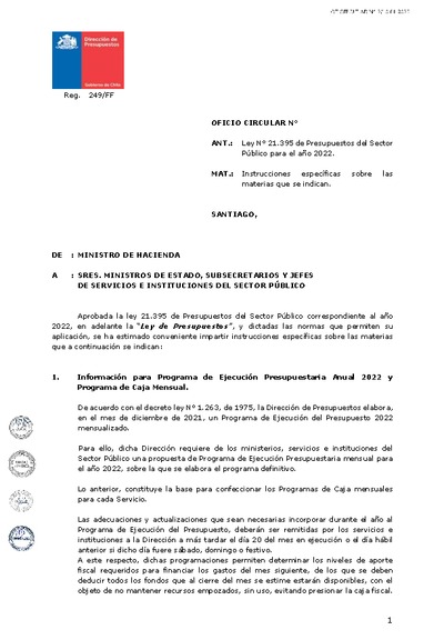 Instrucciones para la Ejecución de la Ley de Presupuestos del Sector Público año 2022