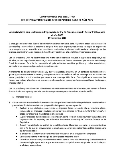Compromisos del Ejecutivo - Ley de Presupuestos del Sector Público para el año 2025 Compromisos del Ejecutivo - Ley de Presupuestos del Sector Público para el año 2025
