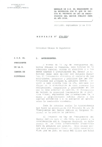 Mensaje presidencial 2006 Mensaje presidencial 2006