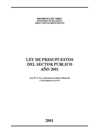 Ley de Presupuestos del Sector Público año 2001 Ley de Presupuestos del Sector Público año 2001