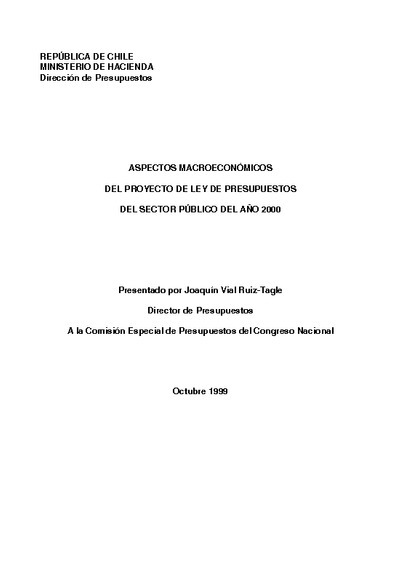 Aspectos Macroeconómicos del Proyecto de Ley de Presupuestos del Sector Público del año 2000