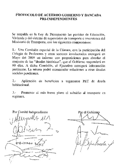 Acuerdo Gobierno y Bancada PRI - Independientes