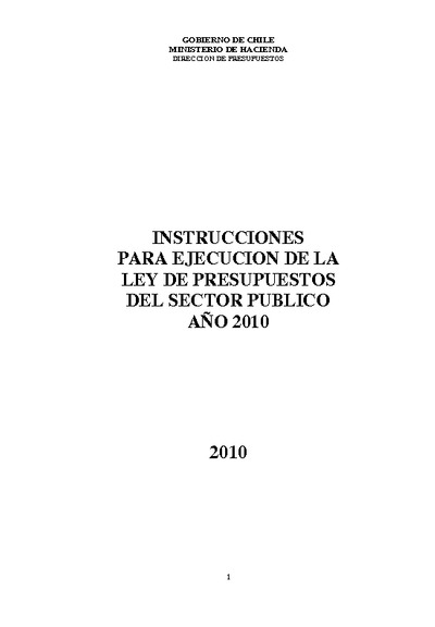 Instrucciones para la Ejecución de la Ley de Presupuestos del Sector Público año 2010