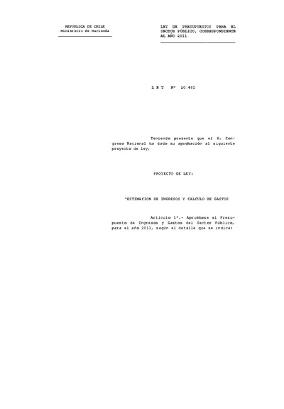 Articulado Ley de Presupuestos del Sector Público año 2011 Articulado Ley de Presupuestos del Sector Público año 2011