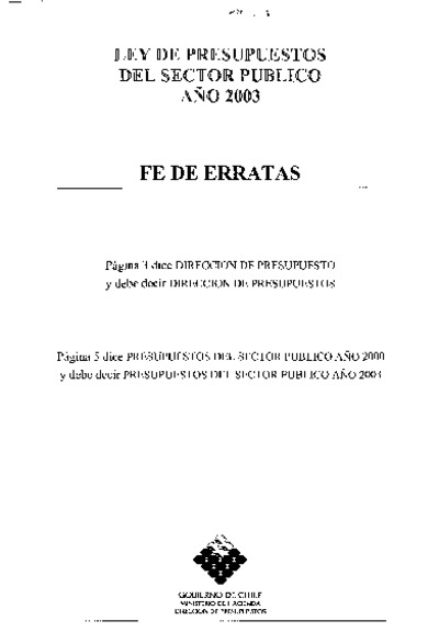 Ley de Presupuestos del Sector Público año 2003 Ley de Presupuestos del Sector Público año 2003