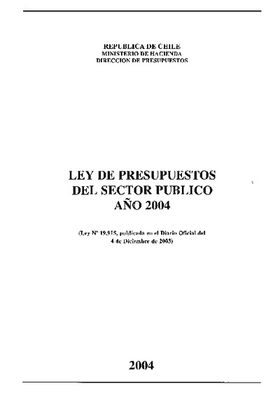Ley de Presupuestos del Sector Público año 2004 Ley de Presupuestos del Sector Público año 2004
